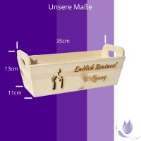 CHICCIE Geschenkkorb mit Henkeln Personalisierbar Wunschtext zum Ruhestand 35x11x13cm Pr&auml;sentkorb Holz Geschenkidee Holzkiste Geburtstag Personalisierung