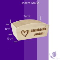 CHICCIE Geschenkkorb Personalisierbar Wunschtext mit Herz 24x13x8cm Abgerundet Pr&auml;sentkorb Holz Geschenkidee Holzkiste Hochzeit Geburtstag Ruhestand Personalisierung