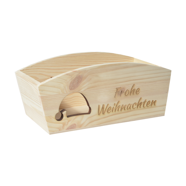 CHICCIE Geschenkkorb Personalisierbar Nikolausm&uuml;tze Wunschtext 24x13x8cm Abgerundet Pr&auml;sentkorb Holz Geschenkidee Holzkiste Weihnachten Nikolaus Adventskalender