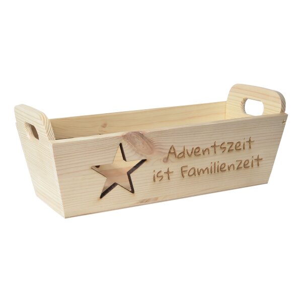 CHICCIE Geschenkkorb mit Henkeln Personalisierbar Stern Wunschtext 35x11x13cm Pr&auml;sentkorb Holz Geschenkidee Holzkiste Weihnachten Weihnachtsstern Adventskalender Nikolaus