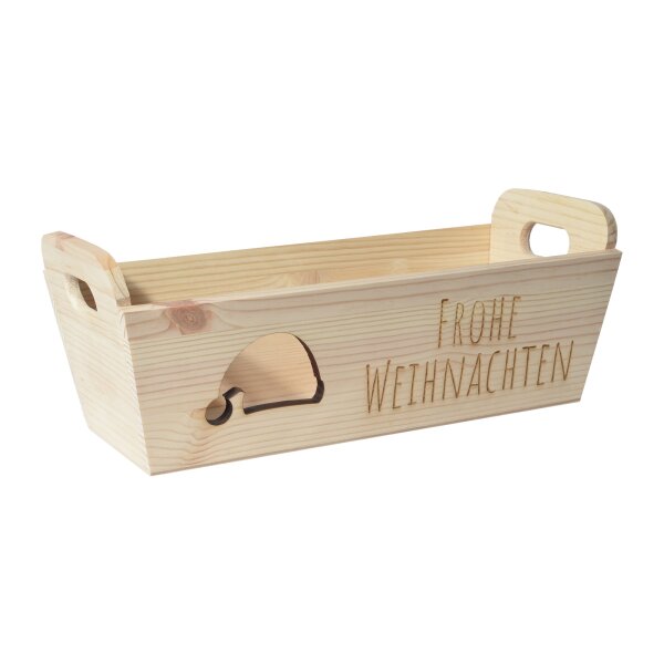 CHICCIE Geschenkkorb mit Henkeln Personalisierbar Nikolausm&uuml;tze Wunschtext 35x11x13cm Pr&auml;sentkorb Holz Geschenkidee Holzkiste Weihnachten Weihnachtsstern Adventskalender Nikolaus