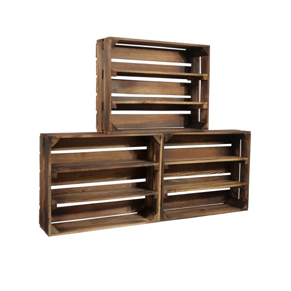 CHICCIE 3 Set Holzregal Schmalhanz 50x40x15cm - Geflammt 2x langes Regal