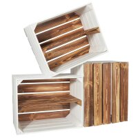 CHICCIE 3 Set Holzkiste Grete Geflammt Wei&szlig; 50x40x30cm - Langes Regal Weinkiste