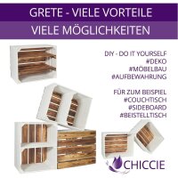 CHICCIE 3 Set Holzkiste Grete Wei&szlig; Geflammt 50x40x30cm - Kurzes Regal Weinkiste
