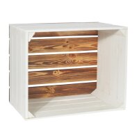 CHICCIE Holzkiste Grete Wei&szlig; Geflammt - Obstkiste Dekokiste Weinkiste 50x40x30cm Gehobelt Apfelkiste