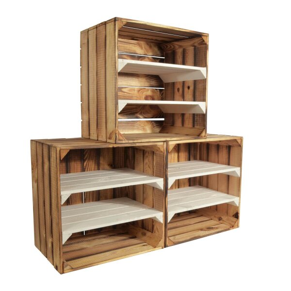CHICCIE 3 Set Weinregal Wino aus Holz - Geflammt Wei&szlig; 2x Regal