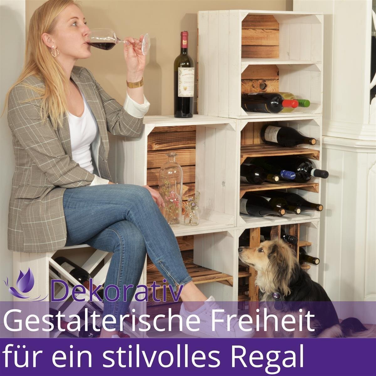 CHICCIE Weinregal Wino Set Aus Holz - Geflammtes Design Für Flaschen & Gläser